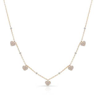 Diamond Pave Dangling 5-heart Station Necklace In 14k Yellow Gold, 16-18 Adj Chn: Diamond Pave Dangling 5-heart Station Necklace In 14k Yellow Gold, 16-18 Adj Chn Fashionable Diamond Pave Dangling Heart Station Necklace Features 0.55ctw Of Round Brilliant Melee Expertly Set In 14