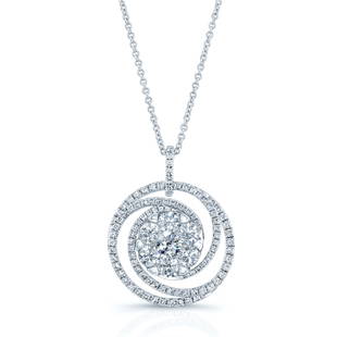 Diamond Circle Swirl Pendant In 14k White Gold 2.10ctw: Diamond Circle Swirl Pendant In 14k White Gold 2.10ctw Mesmerizing Diamond Circle Swirl Pendant Has 2.10 Carats Of Round Brilliants Set In 14k White Gold 14k White Gold Coronet Pendant With 106