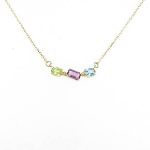 K18YG Multi-color Necklace: K18YG Multi-color Necklace Brand: Unbranded Style: Necklace Material: K18YG Gender: Ladies Size: 42cm Stone: Peridot / Amethyst / Topaz ActualSize: imate size of pendant (H x W) : 6.0mm x 17.8mm