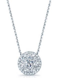 Diamond Halo Cluster Slide Pendant In 14k White Gold, 16-18 Inch Adj Chain: Diamond Halo Cluster Slide Pendant In 14k White Gold, 16-18 Inch Adj Chain Classic Halo Cluster Slide Pendant Features 0.60ctw Of Round Brilliant Diamonds Set In 14k White Gold On A 16-18 Inch