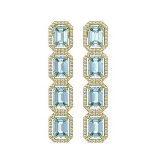 11.54 ctw Aquamarine & Diamond Micro Pave Halo Earrings 10k Yellow Gold: 11.54 ctw Aquamarine & Diamond Micro Pave Halo Earrings 10k Yellow Gold 11.54 ctw Aquamarine & Diamond Micro Pave Halo Earrings 10k Yellow Gold Designer Brand Luxury Jewelrymade in the USA 