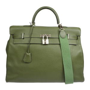 HERMES KELLY 50 2way Hand Bag Purse Olive green Taurillon Clamence #E 8L