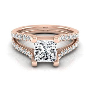 1 1/12ctw Princess Cut Diamond Engagement Ring With Pave Split Shank In 14k Rose Gold: 1 1/12ctw Princess Cut Diamond Engagement Ring With Pave Split Shank In 14k Rose Gold Classic And Elegant, This 14k Rose Gold Diamond Pave Split Shank Engagement Ring Showcases A 0.50 Carat Princess