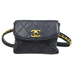 CHANEL Quilted CC Logos Waist Bum Bag Navy Leather Vintage: CHANEL Quilted CC Logos Waist Bum Bag Navy Leather Vintage Gender: Women Country/Region of Manufacture: Italy Style: Bum Bag Decade: Unknown Material: Lambskin Leather Original/Reproduction: