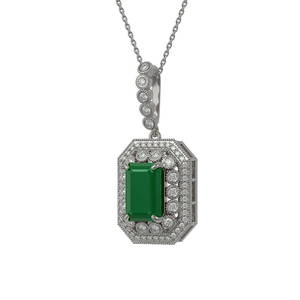 7.18 ctw Certified Emerald & Diamond Victorian Necklace 14K White Gold