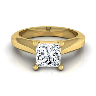 1/2ctw Princess Cut Diamond Graduated Beveled Shank Solitaire Ring With Cathedral Setting In 14k: 1/2ctw Princess Cut Diamond Graduated Beveled Shank Solitaire Ring With Cathedral Setting In 14k Yellow Gold Understated Elegance, This Diamond Engagement Ring Showcases A 0.50 Carat Princess Cut