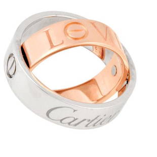 Cartier Secret Love Ring K18WG / PG # 52: Cartier Secret Love Ring K18WG / PG # 52 Brand: Cartier Line: Love Material: Pink gold (18K) White gold (18K) US Size: 6 Other Size: 52 Width: 5.5mm / 0.22 Weight: 10.7g / 0.37oz. Overall