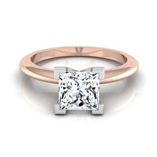 1/2 Ctw Princess Cut 4 V-prong Solitaire Engagement Ring With Modern Knife Edge Shank In 14k Rose: 1/2 Ctw Princess Cut 4 V-prong Solitaire Engagement Ring With Modern Knife Edge Shank In 14k Rose Gold A Classic Statement Of Style, This Diamond Solitaire Engagement Ring Showcases A 0.50 Carat