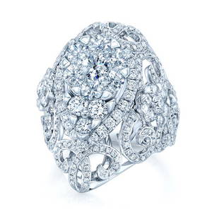 Diamond Cluster Cocktail Ring In 14k White Gold