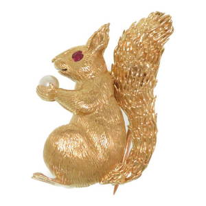 Cartier Squirrel K18YG Ruby Pearl Vintage Brooch 750 Accessories