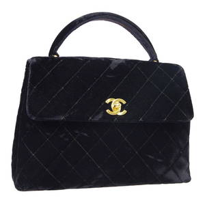 CHANEL Quilted CC Small Hand Bag Top Handle 4447603 Purse Black Velvet