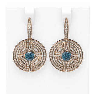 3.36 ctw Intense Blue Diamond Earrings 18K Rose Gold: 3.36 ctw Intense Blue Diamond Earrings 18K Rose Gold 3.36 ctw Intense Blue Diamond Earrings 18K Rose Gold Designer Brand Luxury Jewelrymade in the USA Suggested Retail Price: $15200 Item: Diamond