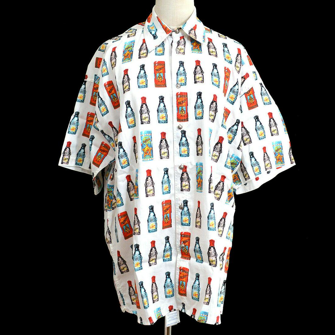 VERSACE #S Front Opening Short Sleeve Tops Shirt White 100% Cotton: VERSACE #S Front Opening Short Sleeve Tops Shirt White 100% Cotton Size: #S Accents: Button Logo Country/Region of Manufacture: Italy Style: Tops Product Line: Shirt Material: 100% Cotton Fit: Regular
