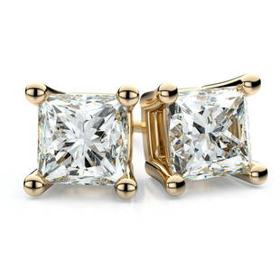 18k Yellow Gold 4-prong Princess Diamond Stud Earrings (0.5 Ct. T.w., Vs1-vs2 Clarity, H-i Color): 18k Yellow Gold 4-prong Princess Diamond Stud Earrings (0.5 Ct. T.w., Vs1-vs2 Clarity, H-i Color) These Enchanting Diamond Stud Earrings Come Set In 18k Yellow Gold Metal With A 4-prong Setting And