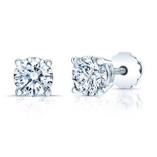 Round Diamond Stud Earrings With 4-prong Baskets And Screwbacks In 14k White Gold (1.43ctw): Round Diamond Stud Earrings With 4-prong Baskets And Screwbacks In 14k White Gold (1.43ctw) Classic 4-prong Stud Earrings Showcase 1.43ctw Of Round Brilliant Diamonds Set In 14k White Gold Baskets