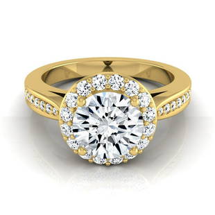 1 3/8ctw Round Diamond Halo Engagement Ring With Pave Shank In 14k Yellow Gold, Igi-certified: 1 3/8ctw Round Diamond Halo Engagement Ring With Pave Shank In 14k Yellow Gold, Igi-certified This Gorgeous Igi-certified Diamond Halo Engagement Ring With Pave Shank Showcases A 1-carat Round