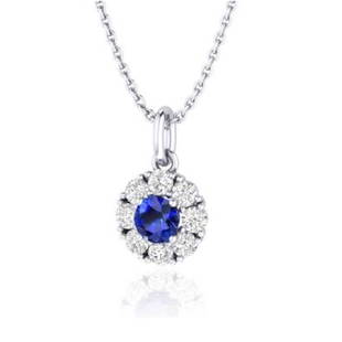 Sapphire And Diamond Halo Pendant In 14k White Gold 0.25ctw 18-20 Inch Adj Chain: Sapphire And Diamond Halo Pendant In 14k White Gold 0.25ctw 18-20 Inch Adj Chain Classic Halo Pendant Features A Sapphire Center Accented By 0.25 Carats Of Round Brilliant Diamonds Set In 14 Karat