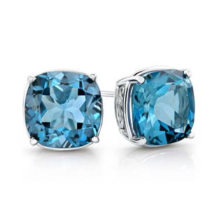 London Blue Topaz Gold Earrings In 14k White Gold (8mm): London Blue Topaz Gold Earrings In 14k White Gold (8mm) Elegant Pair Of 8mm Cushion Cut London Blue Topaz Are Beautifully Mounted In A Classic 14k Antique Style Setting 14k White Gold Earring With