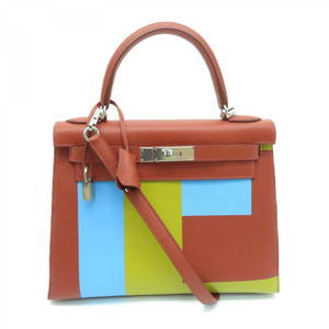 HERMES Kelly 28 Brique/Celeste Togo/Cherve