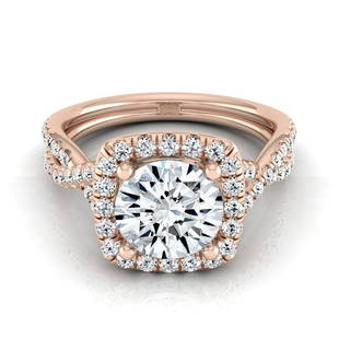 1 3/8ctw Round Diamond Square Halo Engagement Ring With Twisted Pave Shank In 14k Rose Gold,: 1 3/8ctw Round Diamond Square Halo Engagement Ring With Twisted Pave Shank In 14k Rose Gold, Igi-certified Simply Gorgeous, This Igi-certified Square Halo With Twisted Shank Diamond Ring Showcases A