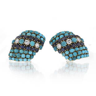 David Webb 1960's Turquoise Sapphire And 1.50cts Diamonds Earrings: David Webb 1960's Turquoise Sapphire And 1.50cts Diamonds Earrings Type: Earrings Grams: 22.9 Exact Diamond Weight: 1.5 Cts Condition: Excellent. Signed By: WEBB Brand: David Webb 