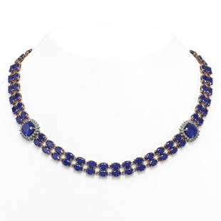 43.97 ctw Sapphire & Diamond Necklace 14K Rose Gold: 43.97 ctw Sapphire & Diamond Necklace 14K Rose Gold 43.97 ctw Sapphire & Diamond Necklace 14K Rose Gold Designer Brand Luxury Jewelrymade in the USA Suggested Retail Price: $29000 .Item: Sapphire