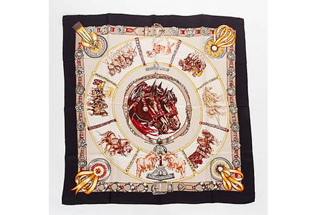 Hermes Chevaux De Trait Black Silk Scarf: Hermes Chevaux De Trait Black Silk Scarf Condition: Very Good; minor wear Era: Contemporary; 2000s Dimensions: 35" L x 35" W Materials: silk Color: black beige Hermes "Chevaux du trait" black silk