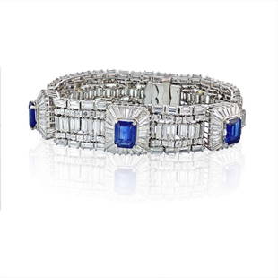 Platinum 42 Carat Diamond Blue Sapphire Estate Bracelet: Platinum 42 Carat Diamond Blue Sapphire Estate Bracelet Type: Bracelets Metal: Platinum Grams: 80 Approximate Diamond Weight: 42 Cts Measurements: 7 inches Condition: Excellent. 