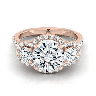 1 3/4ctw Round 3-stone Engagement Ring With Diamond Pave Shank In 14k Rose Gold, Igi-certified: 1 3/4ctw Round 3-stone Engagement Ring With Diamond Pave Shank In 14k Rose Gold, Igi-certified Exquisitely Handcrafted In 14k Rose Gold, This Igi-certified 3-stone Diamond Engagement Ring Showcases
