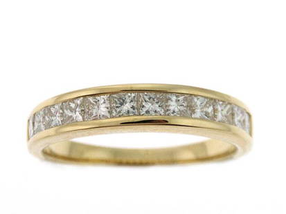 Princess Cut Diamond Channel Ring In 14k Yellow Gold 1ctw Sz 8.0: Princess Cut Diamond Channel Ring In 14k Yellow Gold 1ctw Sz 8.0 Stunning And Elegant, This Diamond Band Showcases Sparkling Princess Cut Diamonds Hi/vs 1.00 Ctw. Mounted In A Classic 14 Karat