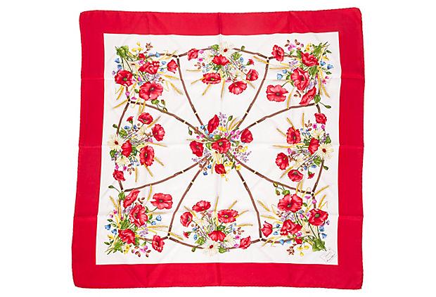 Gucci Red Floral Silk Scarf: Gucci Red Floral Silk Scarf Condition: Very Good; age wear Era: Vintage Dimensions: 34" L x 34" W Materials: silk twill Color: red/cream Gucci 34" square silk twill floral print scarf in cherry red an