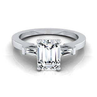 Diamond Engagement Ring With 0.50ct Emerald Cut Center And Tapered Baguette Side Stones In 14k White: Diamond Engagement Ring With 0.50ct Emerald Cut Center And Tapered Baguette Side Stones In 14k White Gold 0.60ctw Understated Elegance, This Diamond Engagement Ring Setting Showcases A 0.50ct