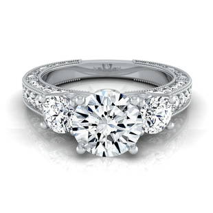 1 7/8ctw Round 3 Stone Engagement Ring With Diamond Pave Shank In 14k White Gold, Igi-certified: 1 7/8ctw Round 3 Stone Engagement Ring With Diamond Pave Shank In 14k White Gold, Igi-certified A True Symbol Of Timeless Commitment, This Igi-certified Diamond 3-stone Engagement Ring Showcases A