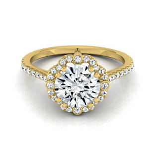 1ctw Round Diamond Scalloped Halo Engagement Ring With Graduated Shank In 14k Yellow Gold,: 1ctw Round Diamond Scalloped Halo Engagement Ring With Graduated Shank In 14k Yellow Gold, Igi-certified Sublimely Crafted, This Igi-certified Diamond Scalloped Halo Pave Engagement Ring With A