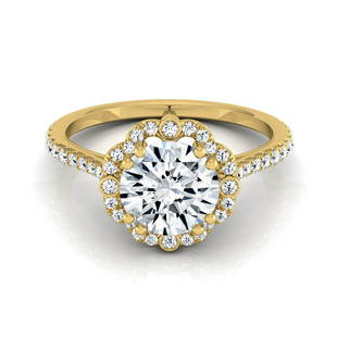 1ctw Round Diamond Scalloped Halo Engagement Ring With Graduated Shank In 14k Yellow Gold,: 1ctw Round Diamond Scalloped Halo Engagement Ring With Graduated Shank In 14k Yellow Gold, Igi-certified Sublimely Crafted, This Igi-certified Diamond Scalloped Halo Pave Engagement Ring With A