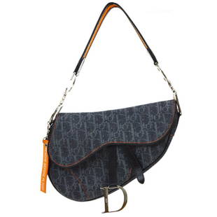 Christian Dior Trotter Saddle Hand Bag 00-RU-0095 Navy Orange Canvas: Christian Dior Trotter Saddle Hand Bag 00-RU-0095 Navy Orange Canvas Size: Medium Accents: Logo Model: Christian Dior Trotter Saddle Country/Region of Manufacture: Italy Department: Women Style: