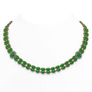 27.65 ctw Jade & Diamond Necklace 14K Rose Gold