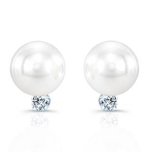 Akoya Pearl & Diamond Earrings In 14k White Gold: Akoya Pearl & Diamond Earrings In 14k White Gold Always Classic 6-6.5mm Akoya Cultured Pearl & Diamond Stud Earrings In 14karat White Gold 14 Karat White Gold Earring With 2 Cultured Pearls At
