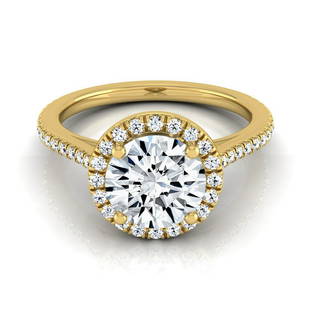 1 1/4ctw Round Diamond Halo Engagement Ring With Graduated Pave Shank In 14k Yellow Gold,: 1 1/4ctw Round Diamond Halo Engagement Ring With Graduated Pave Shank In 14k Yellow Gold, Igi-certified Sweet And Sublime, This Igi-certified Diamond Halo Engagement Ring Showcases A 1-carat Round