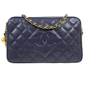 CHANEL Quilted CC Single Chain Shoulder Bag 3173164 Purse Navy Caviar Skin