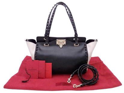 Valentino VALENTINO 2Way Bag Rockstuds Black Off-White Leather Handbag Shoulder: Valentino VALENTINO 2Way Bag Rockstuds Black Off-White Leather Handbag Shoulder Brand: Valentino Model: Rock studs Country of Origin: Italy Type: Handbag Shoulder bag Material: Leather 