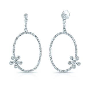 Oval Diamond Drop Earrings With Floral Accent In 14k White Gold (5/8 Ct.tw.): Oval Diamond Drop Earrings With Floral Accent In 14k White Gold (5/8 Ct.tw.) Beautiful 14k White Gold Oval With Floral Accet Earrings Set With Exquisite Brilliant Cut Diamonds (h-i/si 0.60 Ctw)