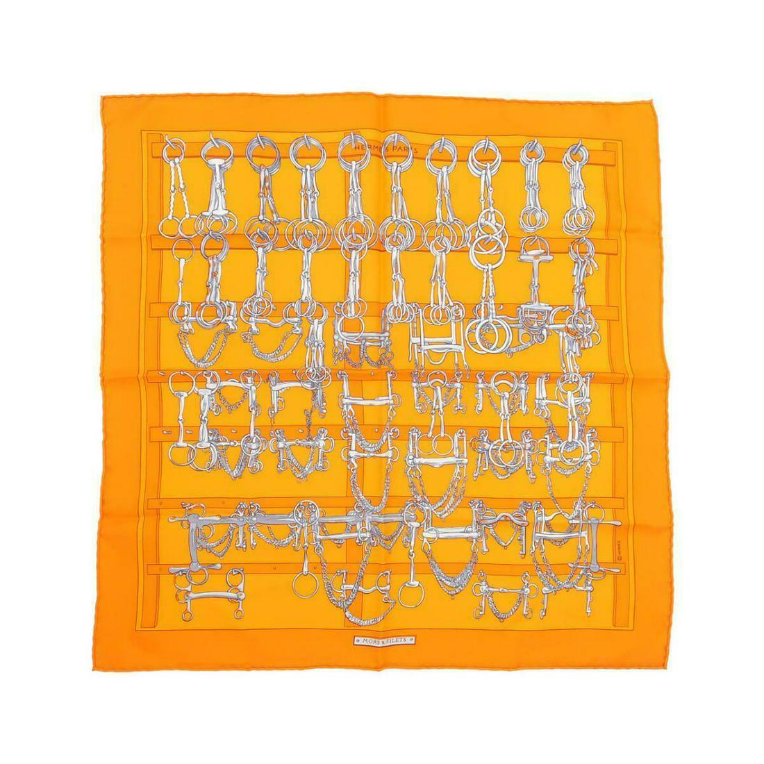 HERMES Petit Scarf: HERMES Petit Scarf Brand: HERMES Style: Scarf Color: ORANGE Material: Silk Gender: Ladies Size: W x H : 42cm x 42cm Type: Scarf Department: Woman AB: Very Good The BIDHAUS Guarantee: All items in this