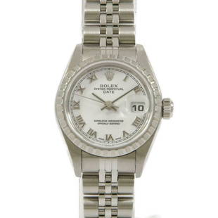 ROLEX 79240 / 5 Oyster Perpetual Date Automatic: ROLEX 79240 / 5 Oyster Perpetual Date Automatic Brand: ROLEX Color: White Roman - Department: Ladies Size: Case diameter 26mm Max Arm size: 17.5cm Accessories: With genuine box AdditionalInfo: