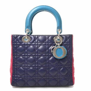 Christian Dior Lady Lambskin Cannage 2WAY Handbag Tricolor Purple: Christian Dior Lady Lambskin Cannage 2WAY Handbag Tricolor Purple Brand: Christian Dior Line: Lady Dior Type: Handbag Material: Leather Leather: Leather/Fur Type: Lambskin Color: Purple 