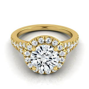 1 1/2ctw Round Diamond Halo Engagement Ring With Semi-split Shank In 14k Yellow Gold, Igi-certified: 1 1/2ctw Round Diamond Halo Engagement Ring With Semi-split Shank In 14k Yellow Gold, Igi-certified Step Out In Style With This Elegant Igi-certified Diamond Halo, Split Shank Engagement Ring