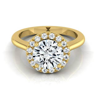 1 1/5ctw Round Diamond Halo Engagement Ring In 14k Yellow Gold, Igi-certified: 1 1/5ctw Round Diamond Halo Engagement Ring In 14k Yellow Gold, Igi-certified Extremely Elegant, This Igi-certified Diamond Halo Engagement Ring Showcases A 1-carat Round Brilliant Center (h-i