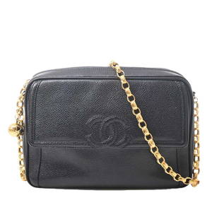 CHANEL Caviar Skin Coco Mark Chain Shoulder Bag Black