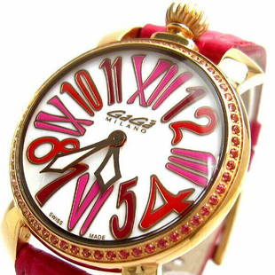Gaga Milano Manuale Stones Ladies 6026.04 GP Leather QZ Unused: Gaga Milano Manuale Stones Ladies 6026.04 GP Leather QZ Unused Brand: Gaga Milano Department: Mens Type: Wristwatch Pre-Owned The BIDHAUS Guarantee: All items in this auction are guaranteed