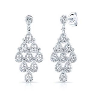 Diamond Teardrop Cascade Chandelier Earrings In 14k White Gold: Diamond Teardrop Cascade Chandelier Earrings In 14k White Gold Lovely Teardrop Cascade Chandelier Earrings Feature 0.40ctw Of Round Brilliant Diamonds Set In 14 Karat White Gold 14k White Gold
